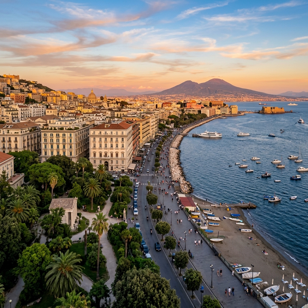 Veduta del quartiere Chiaia e il Golfo di Napoli